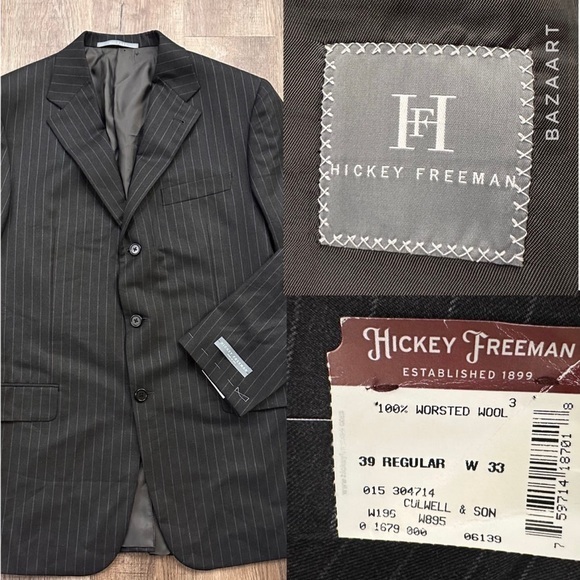 Hickey‎ Freeman LORO PIANA Wool Jacket Blazer Pinstripe sports coat Men's 39 R - Picture 1 of 16